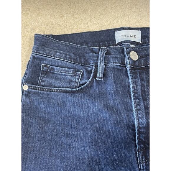 FRAME DENIM Le Crop Flare Dark Wash Blue Jeans Size 28 With Raw Hem - Picture 6 of 12
